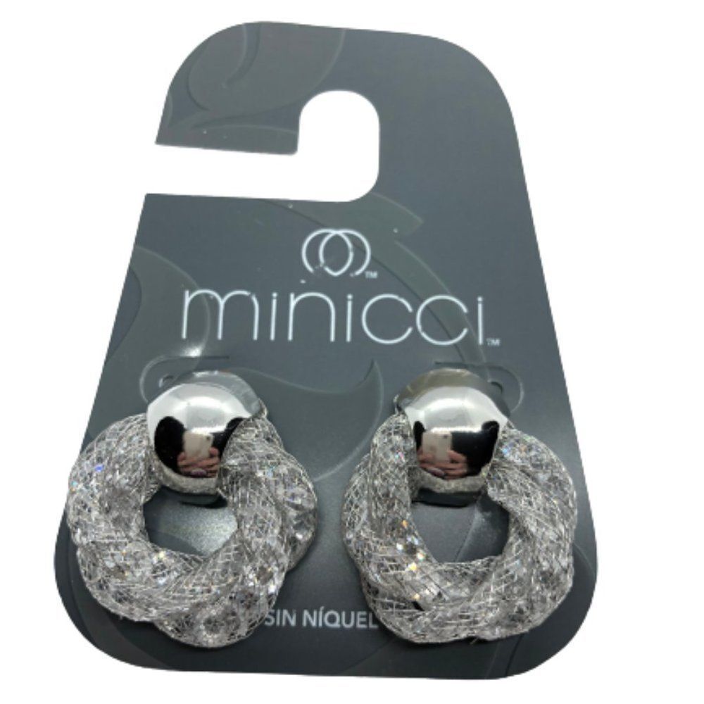 Minicci NWT Silver Tone Crystal in Mesh Tubes Elegant Unique Sparkly Earrings